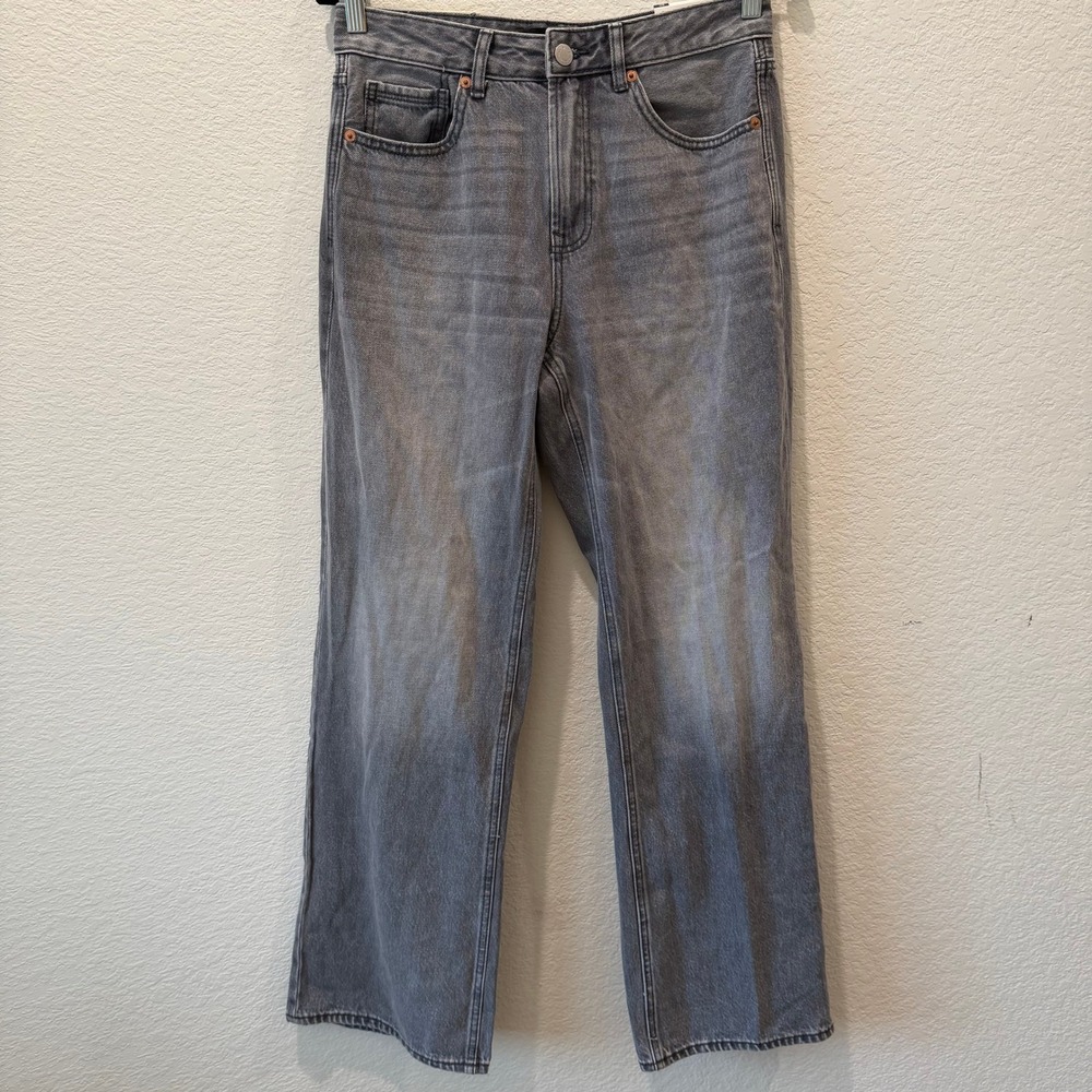 Stradivarius D92 Straight Wide Leg Jeans Grey High Waist Size 6 NEW